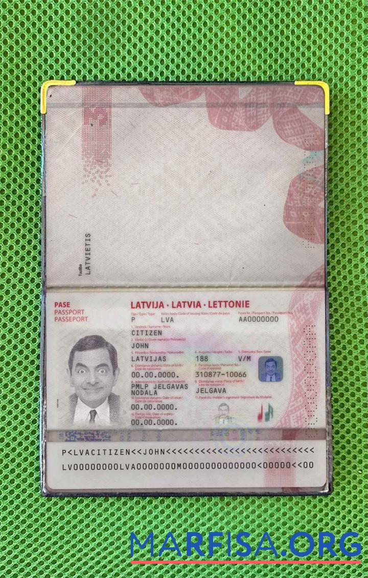 Realistic Latvia passport (2015 present) photo look template